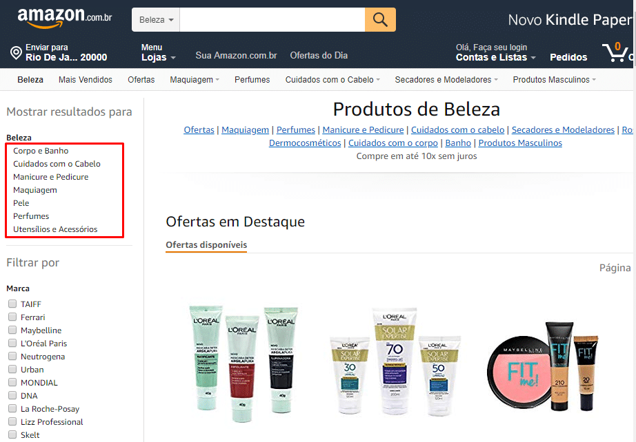 Amazon - Sub-Categorias