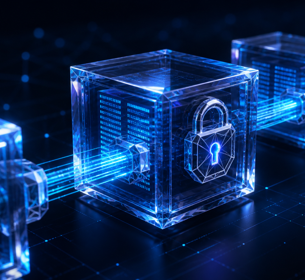 Blocos digitais transparentes conectados e protegidos