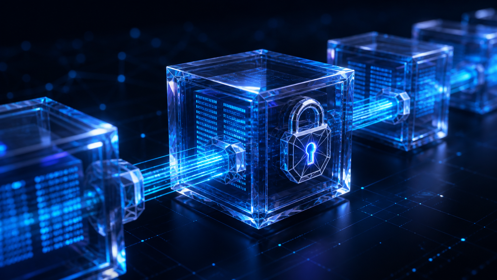 Blocos digitais transparentes conectados e protegidos