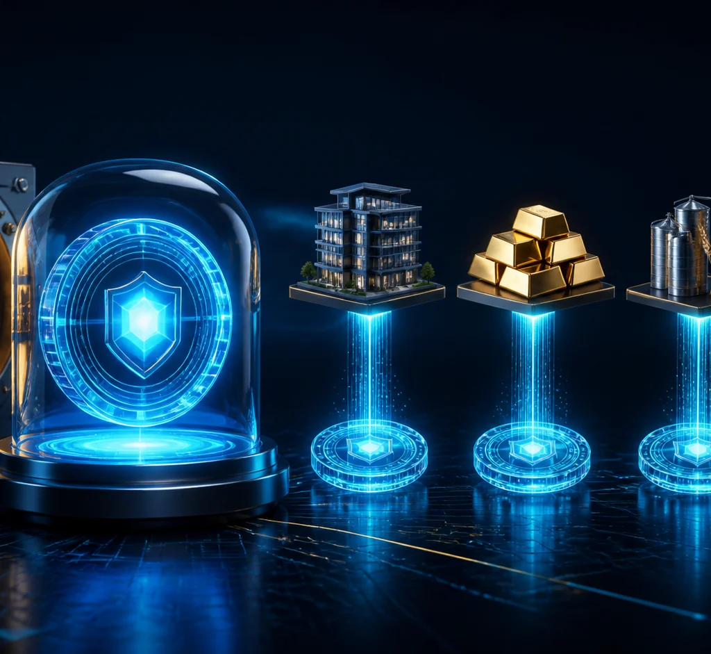 Ativos físicos convertidos em tokens digitais ligados a uma reserva segura