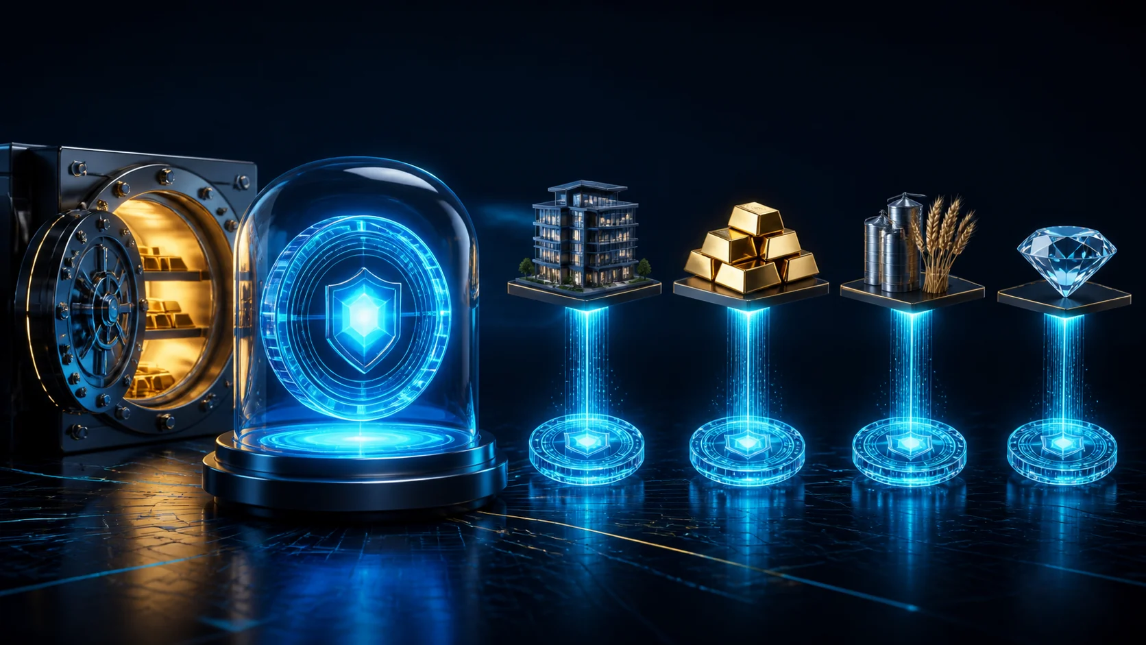Ativos físicos convertidos em tokens digitais ligados a uma reserva segura