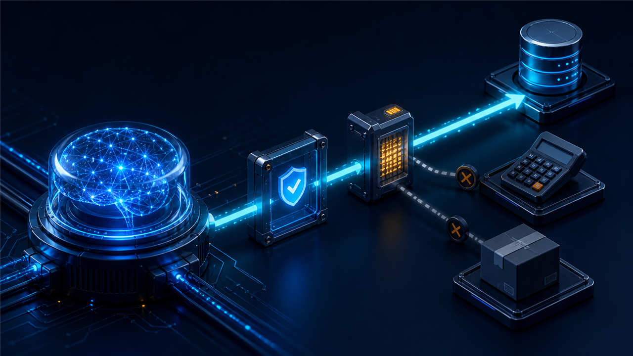 Fluxo seguro de function calling conectando uma inteligência artificial a ferramentas externas validadas