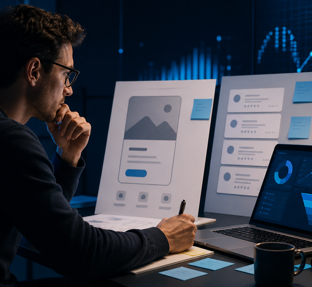 Empreendedor analisando sinais de demanda e conversão antes de criar uma oferta digital