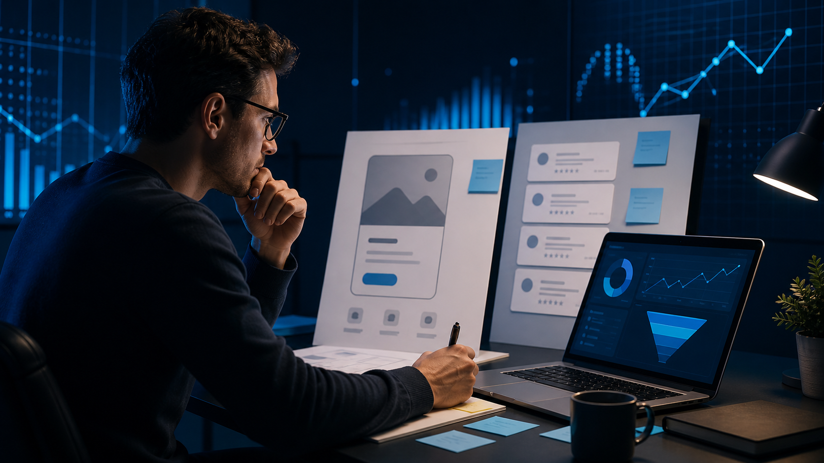 Empreendedor analisando sinais de demanda e conversão antes de criar uma oferta digital