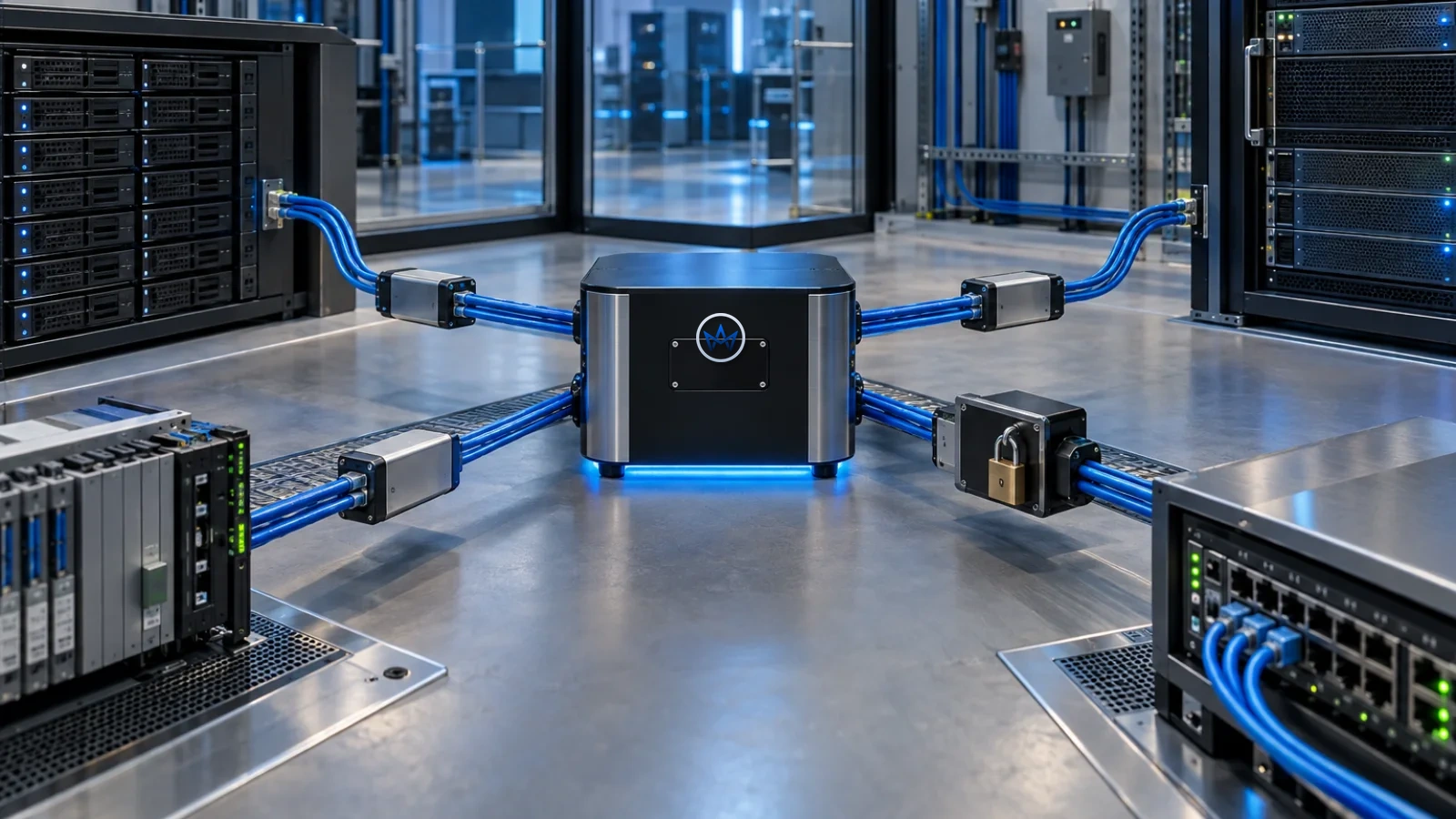 Central técnica conecta um núcleo de agente de IA a banco de dados, arquivos, APIs e sistemas externos por interfaces padronizadas