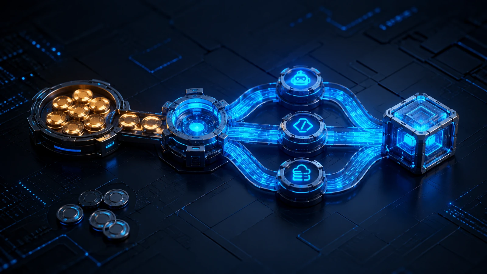 Orçamento limitado se divide entre três ferramentas de IA e converge em uma entrega de software validada, enquanto assinaturas redundantes ficam fora do fluxo