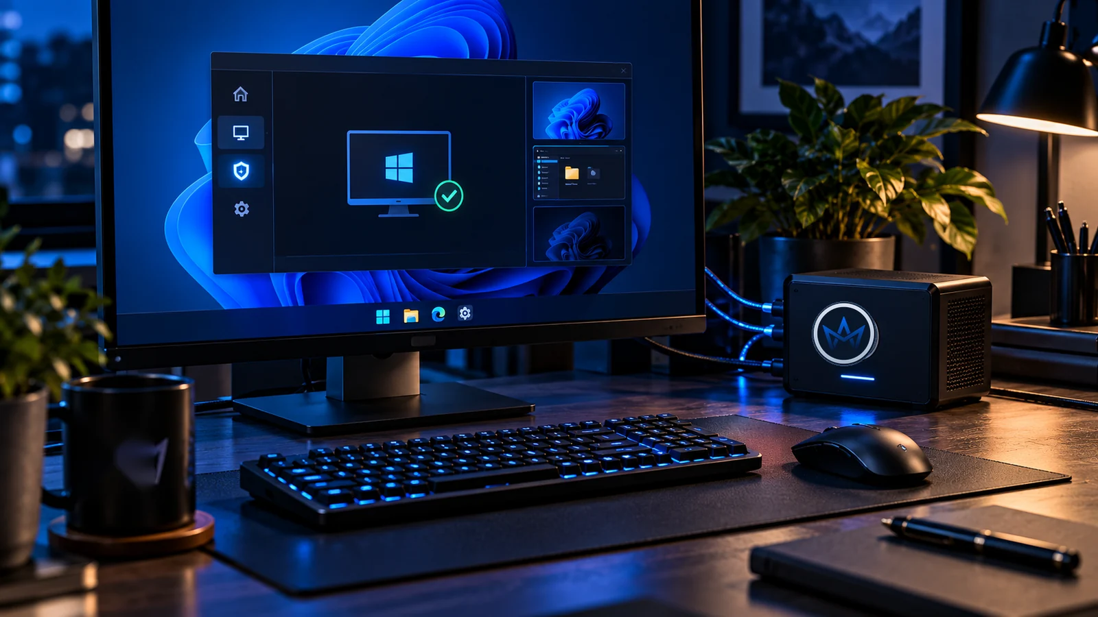 Computador Windows com duas instâncias de nó representadas em painéis técnicos, destacando a diferença entre captura de tela e controle gráfico autorizado