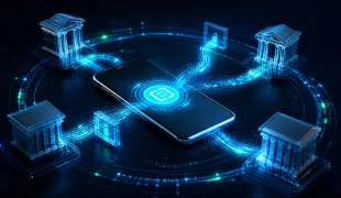 Celular conectado a instituições financeiras por fluxos seguros de dados