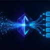 Fluxo de inteligência artificial transformando dados desorganizados em blocos estruturados para automação